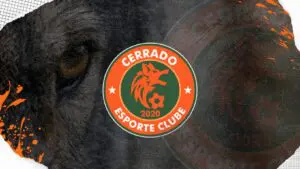 Montagem com o escudo do Cerrado Esporte Clube com um leão