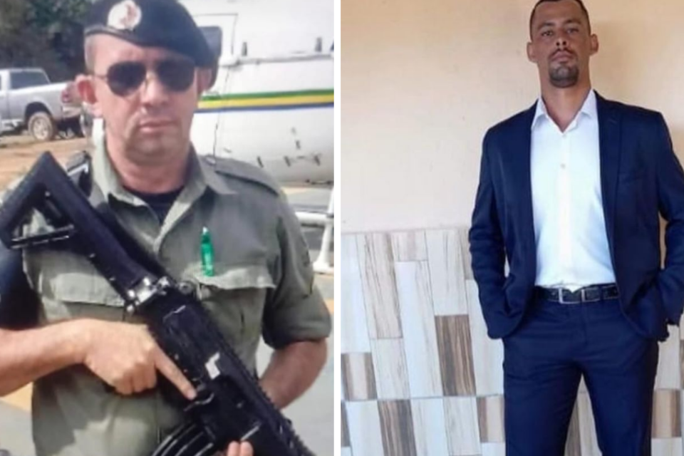 Montagem com as fotos do Policial Elsinval ao lado da vítima Romário Santos